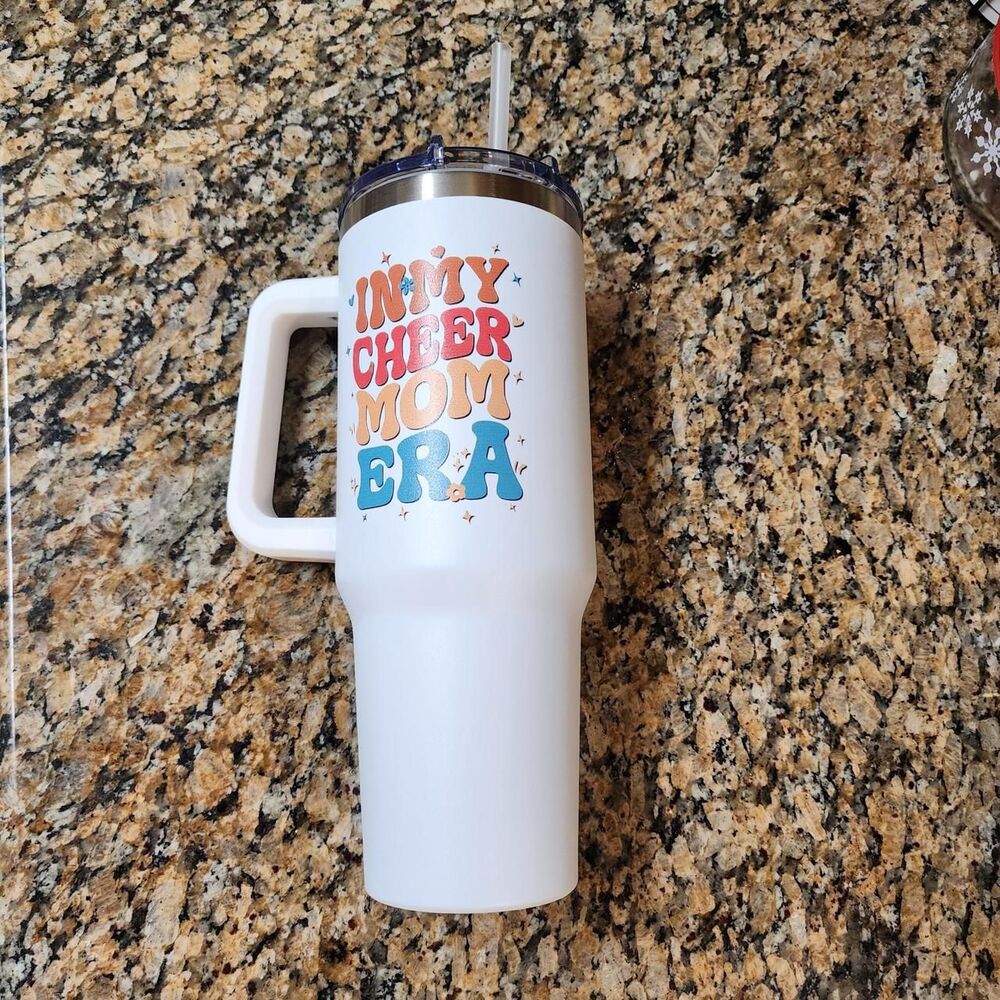 Cheer Mom Era Mug with lid and Straw Cheerleading Read See